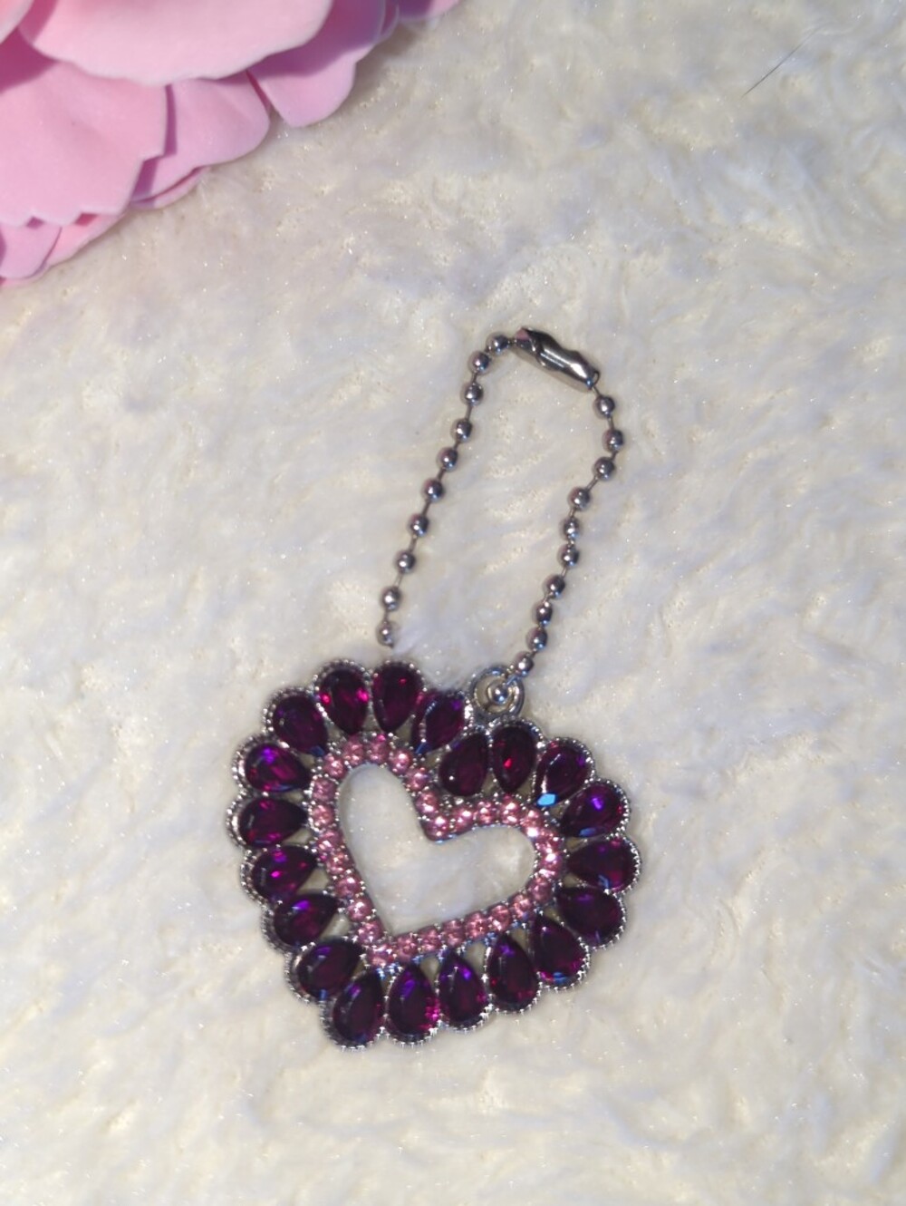 Purple Heart Bling Crystal Keychain Bag Charm Charm Cute Great Quality